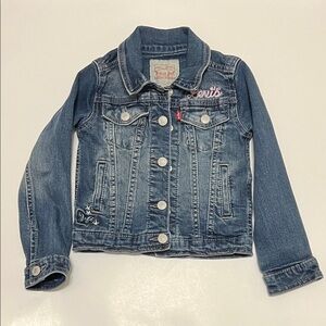 Levi's Girls’ Denim Trucker Jacket with Embroidered Details Size XS 3-4 Yrs
